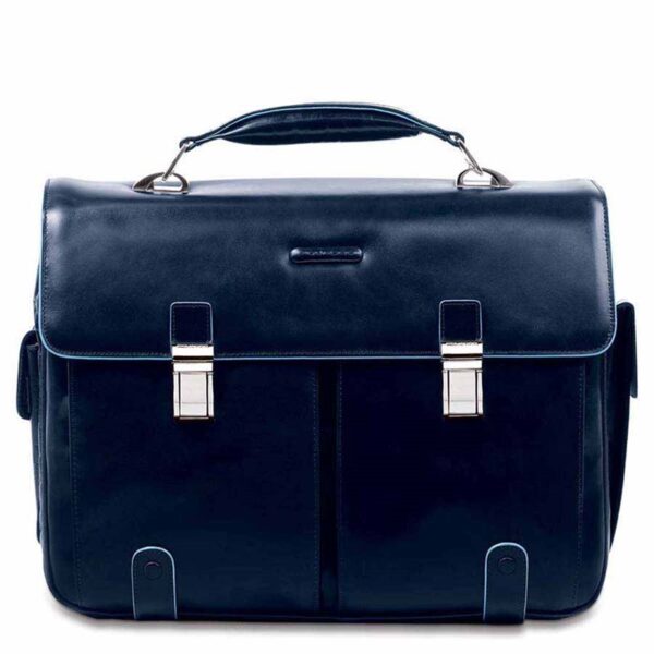 Cartella 2 soffietti 2 tasche frontali piquadro blue square