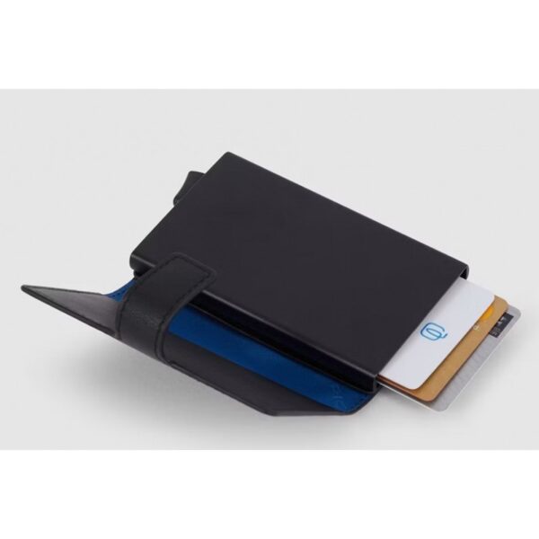 Porta carte di credito con meccanismo in metallo